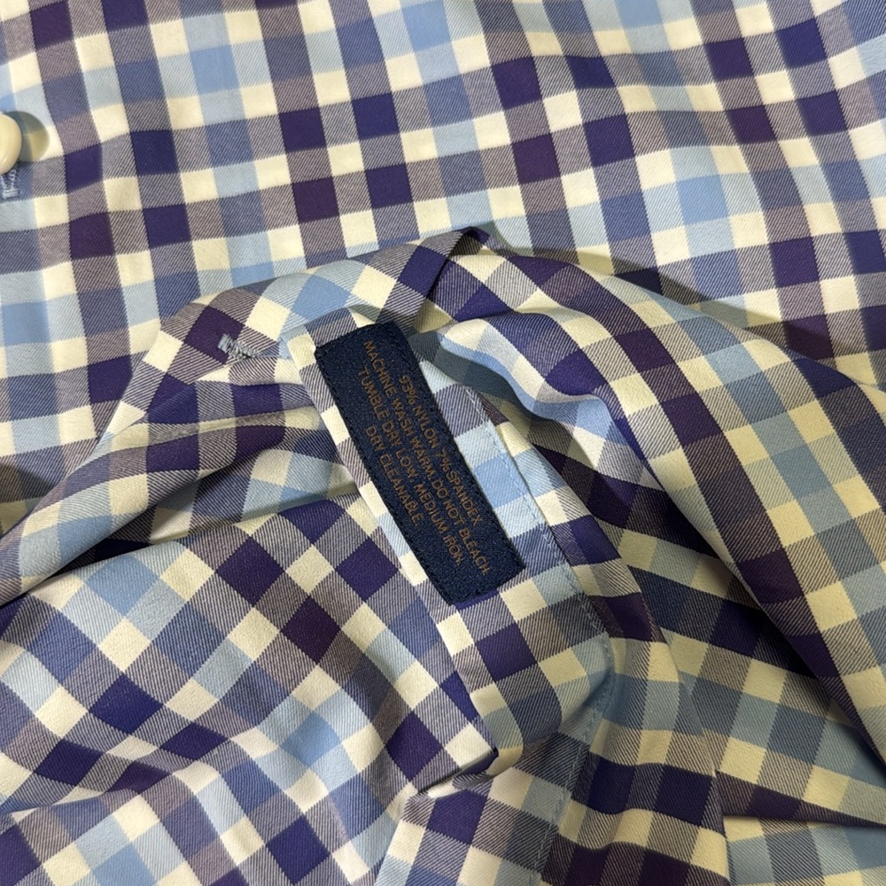 David Donahue mens XL blue check performance nylon oxford button up shirt EUC - Picture 5 of 5